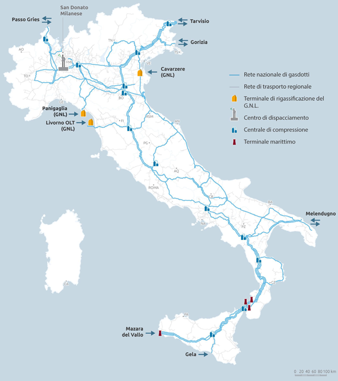 Immagine n.° 6 - Infrastruttura della rete nazionale per il trasporto di gas estratto dal Piano Decennale S.N.A.M. Rete Gas