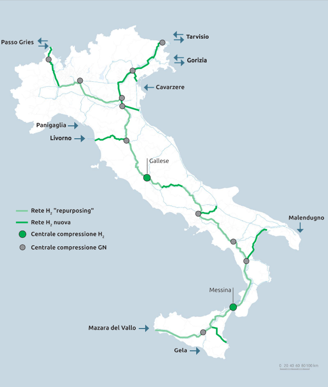 immagine n.° 7 - Back bone Italiana per il trasporto di H2 estratto dal Piano Decennale S.N.A.M. Rete Gas